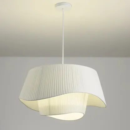 White Fabric Wave Pendant Modern Ceiling Lamp Image - 12