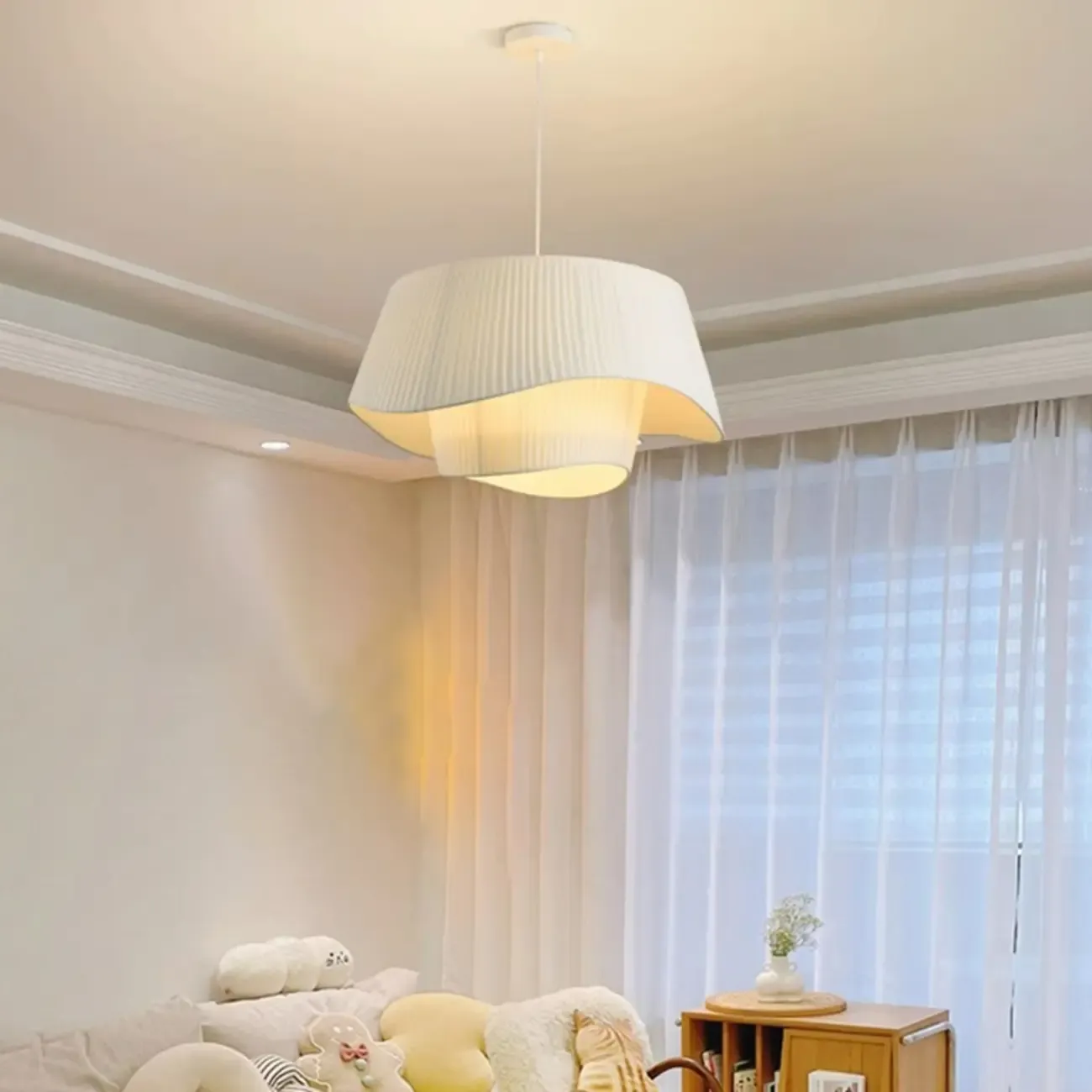White Fabric Wave Pendant Modern Ceiling Lamp Image - 1