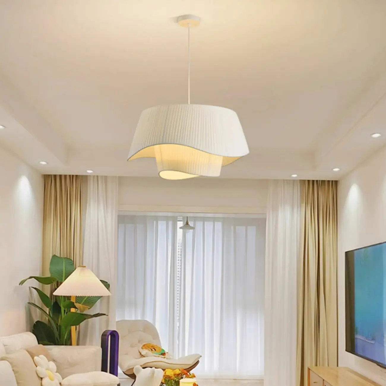 White Fabric Wave Pendant Modern Ceiling Lamp Image - 3 | homeyfad