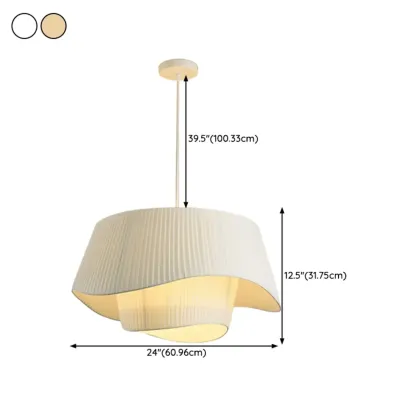 White Fabric Wave Pendant Modern Ceiling Lamp Image - 16