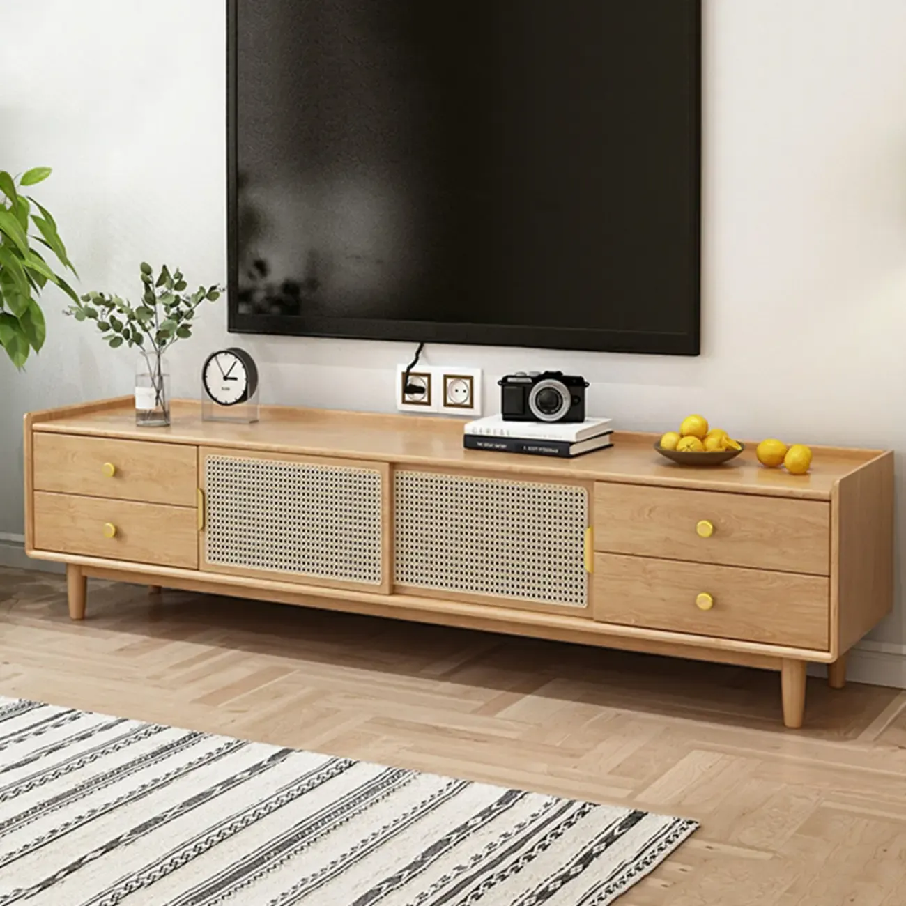 Classic Wooden TV Stand with 4-Drawers and Cabinet Image - 2