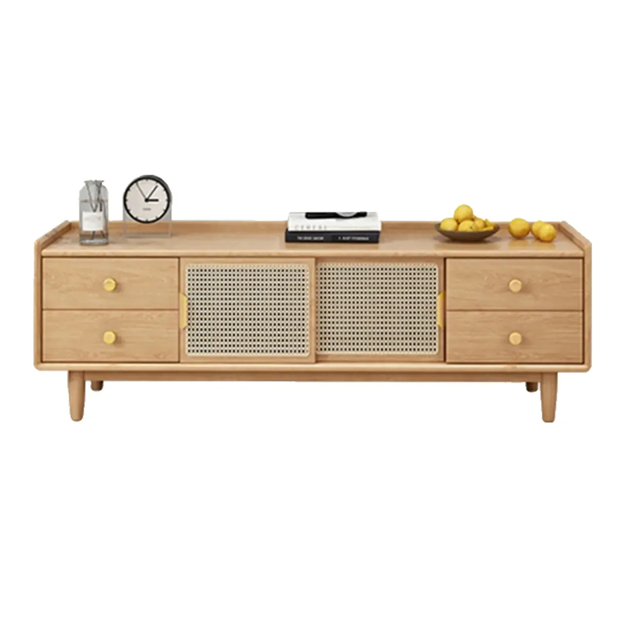 Classic Wooden TV Stand with 4-Drawers and Cabinet Image - 3