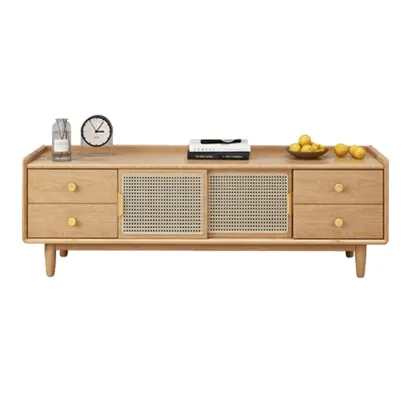 Classic Wooden TV Stand with 4-Drawers and Cabinet Image - 3