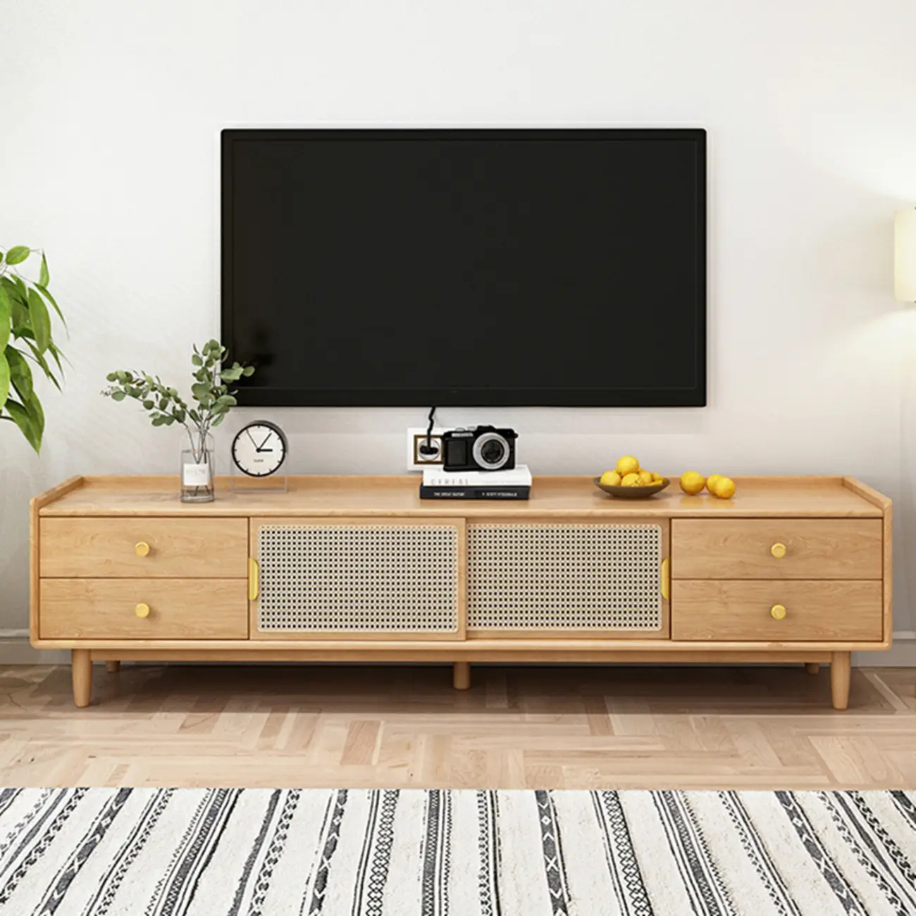 Classic Wooden TV Stand with 4-Drawers and Cabinet Image - 1 | homeyfad