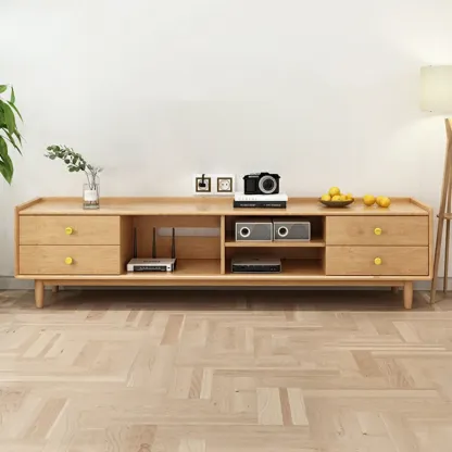 Classic Wooden TV Stand with 4-Drawers and Cabinet Image - 4