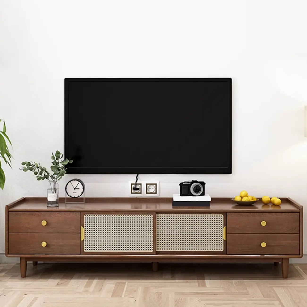 Classic Wooden TV Stand with 4-Drawers and Cabinet Image - 9 | homeyfad