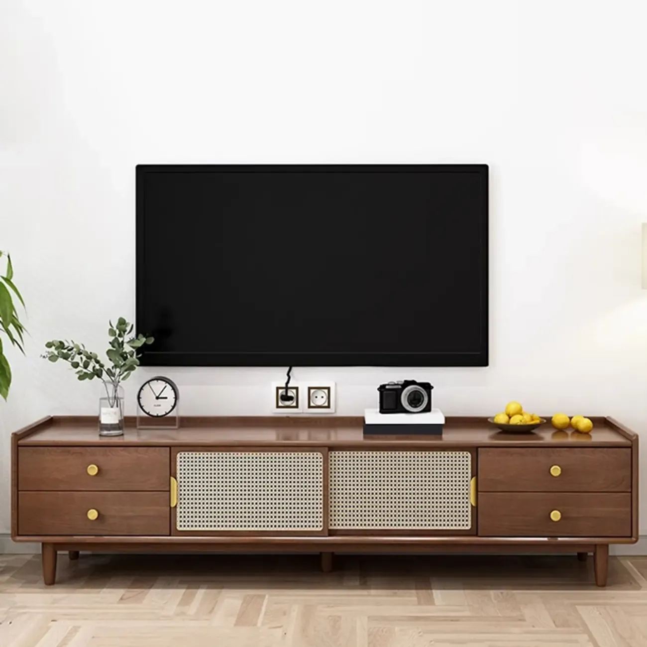 Classic Wooden TV Stand with 4-Drawers and Cabinet Image - 9