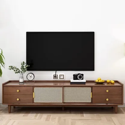 Classic Wooden TV Stand with 4-Drawers and Cabinet Image - 9
