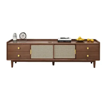 Classic Wooden TV Stand with 4-Drawers and Cabinet Image - 10