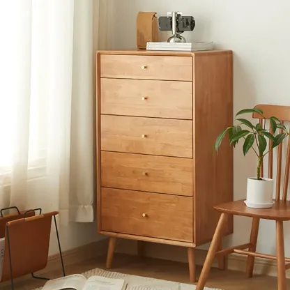 Natural Finish Wooden Vertical Narrow Lingerie Chest Image - 4