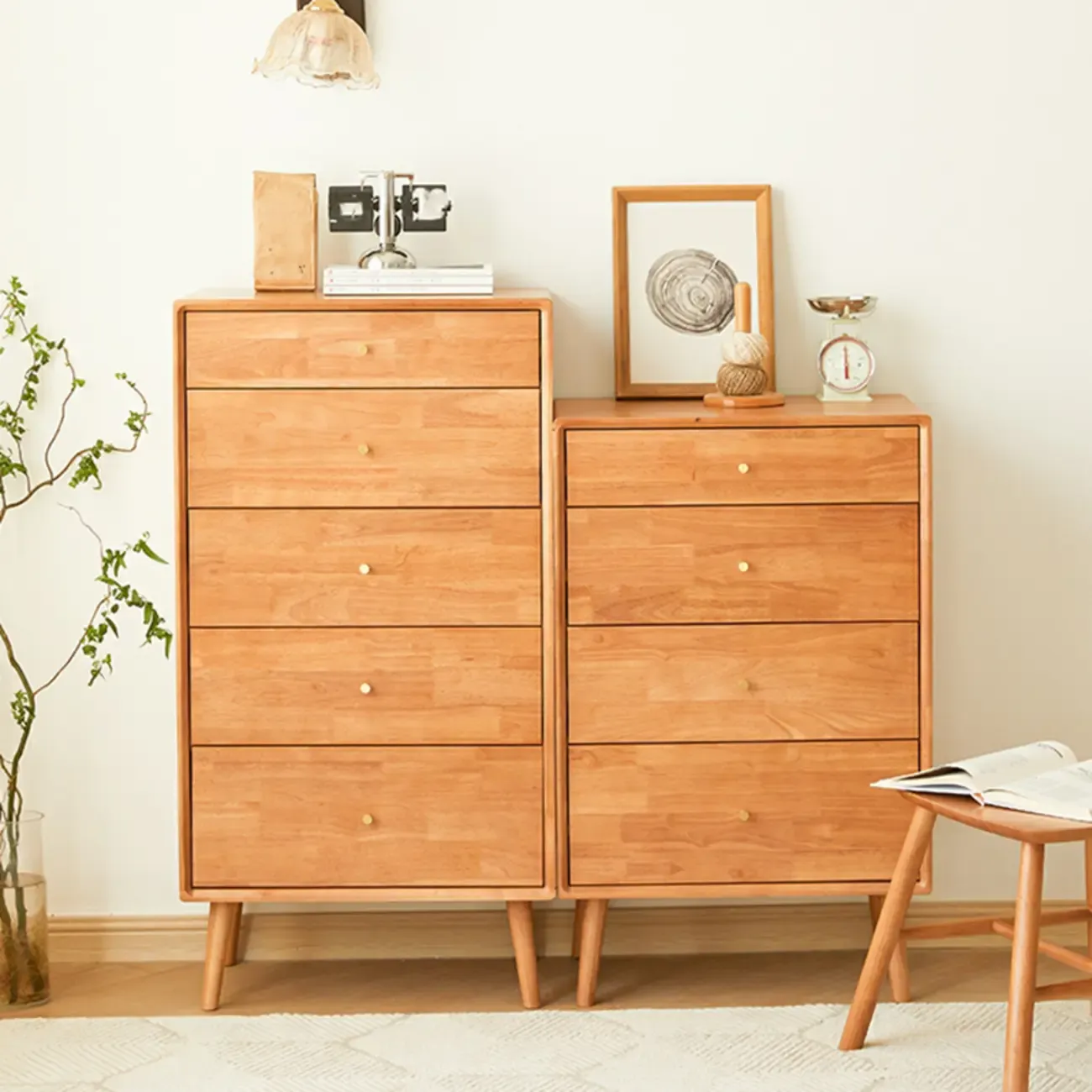 Natural Finish Wooden Vertical Narrow Lingerie Chest Image - 5