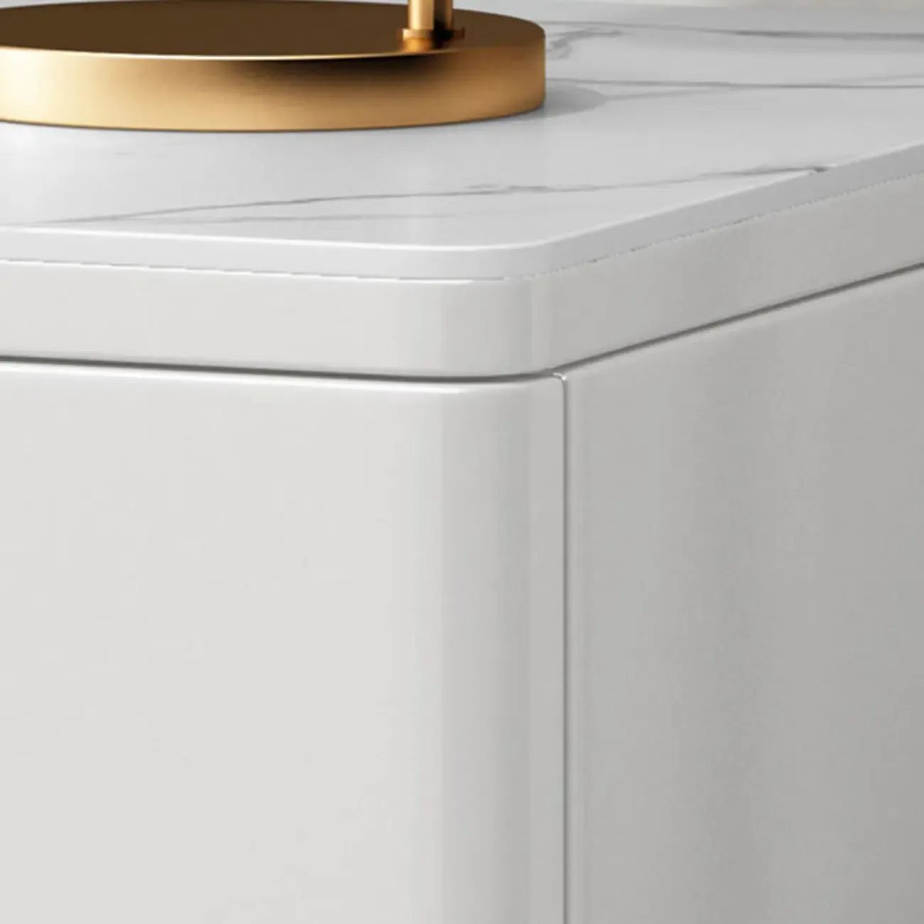 Modern White Stone Top Oak 2-Drawer Nightstand Image - 12