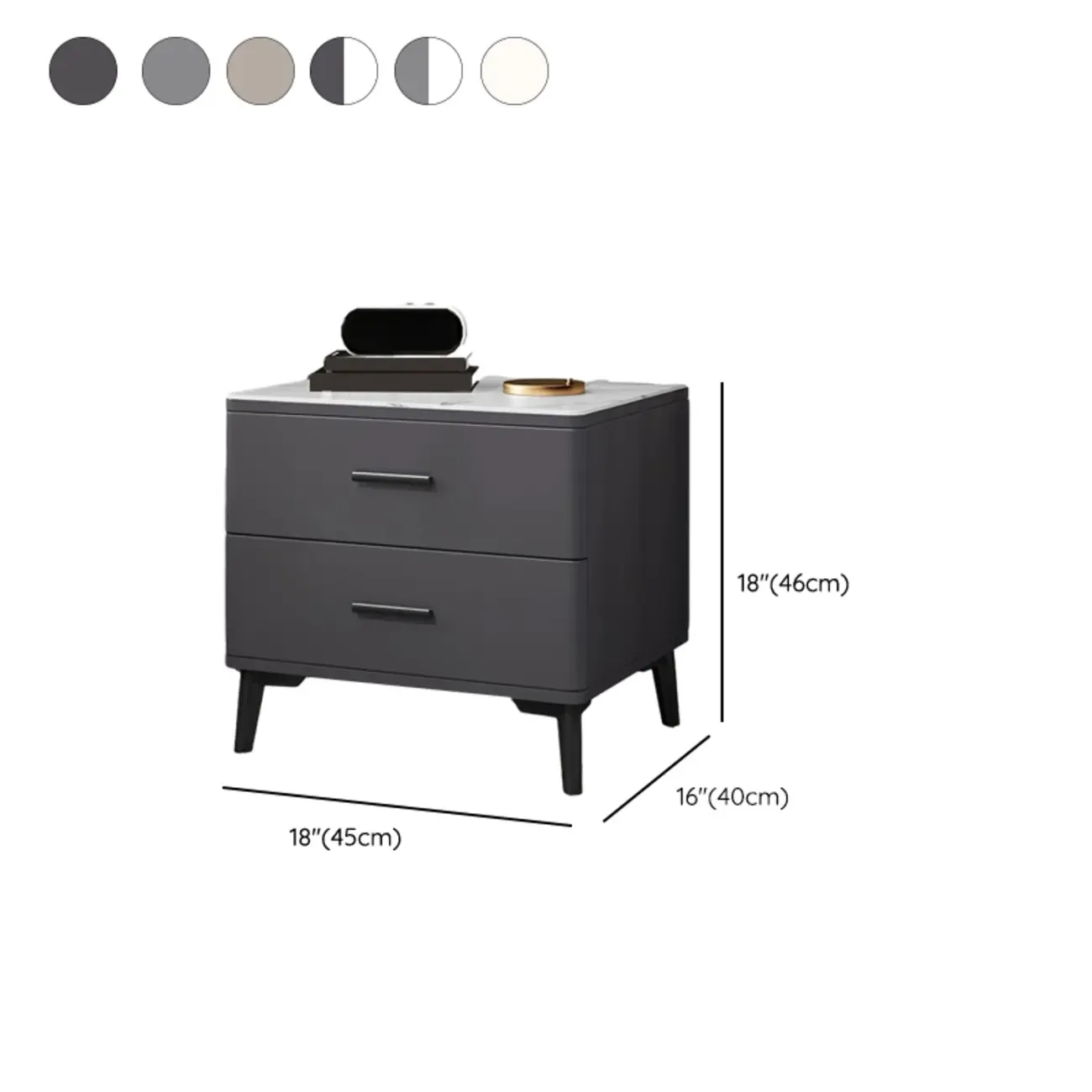 Modern White Stone Top Oak 2-Drawer Nightstand Image - 21