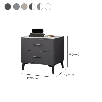 Modern White Stone Top Oak 2-Drawer Nightstand Image - 21