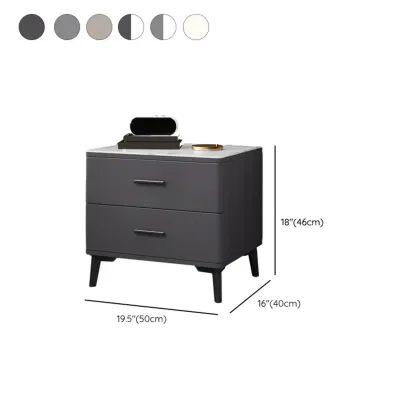 Modern White Stone Top Oak 2-Drawer Nightstand Image - 22