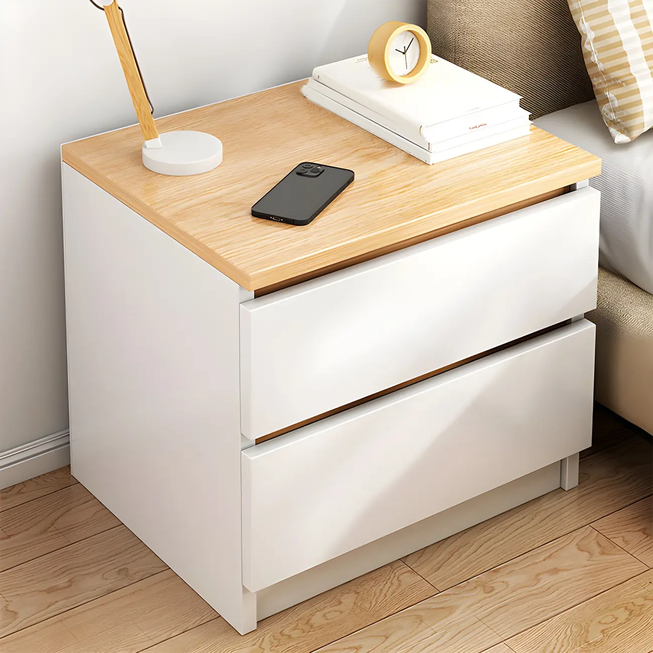 Modern Wood White Bedside Nightstand Drawer Storage Image - 1 | homeyfad