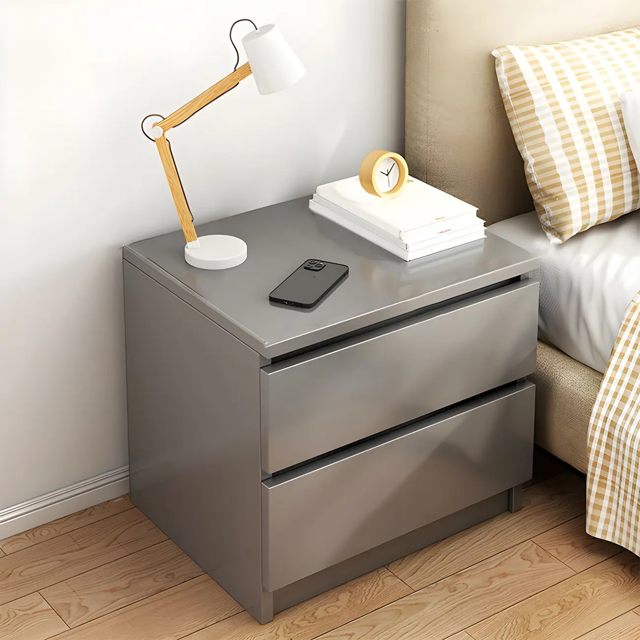 Modern Wood White Bedside Nightstand Drawer Storage Image - 2 | homeyfad