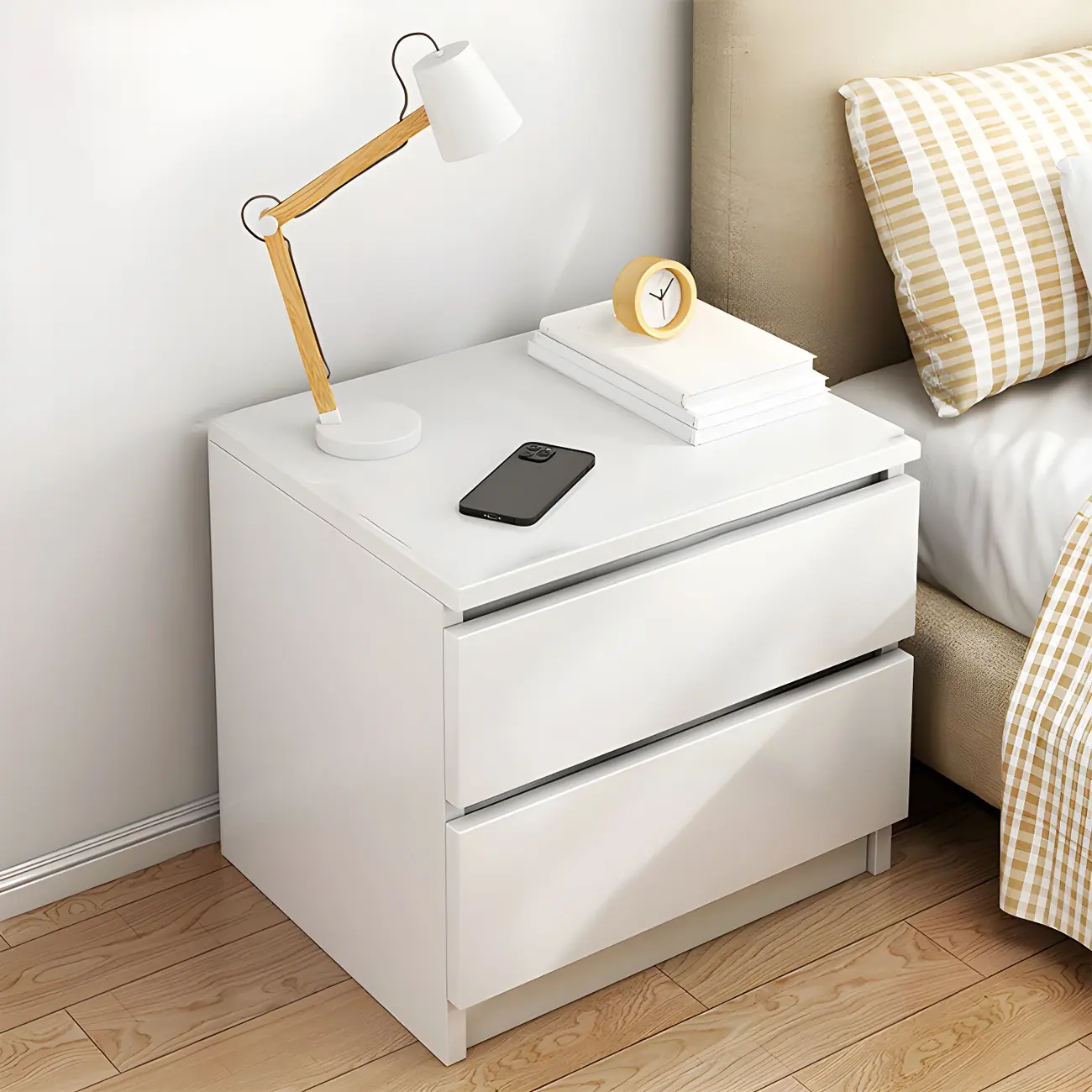 Modern Wood White Bedside Nightstand Drawer Storage Image - 2 | homeyfad