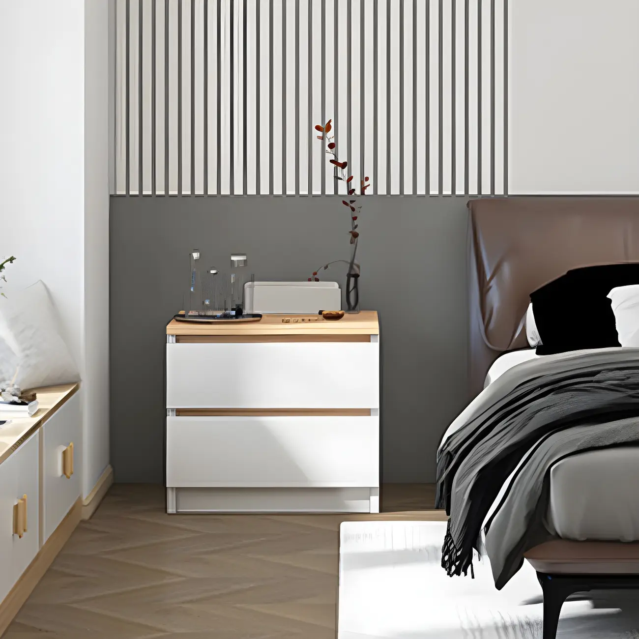 Modern Wood White Bedside Nightstand Drawer Storage Image - 1 | homeyfad