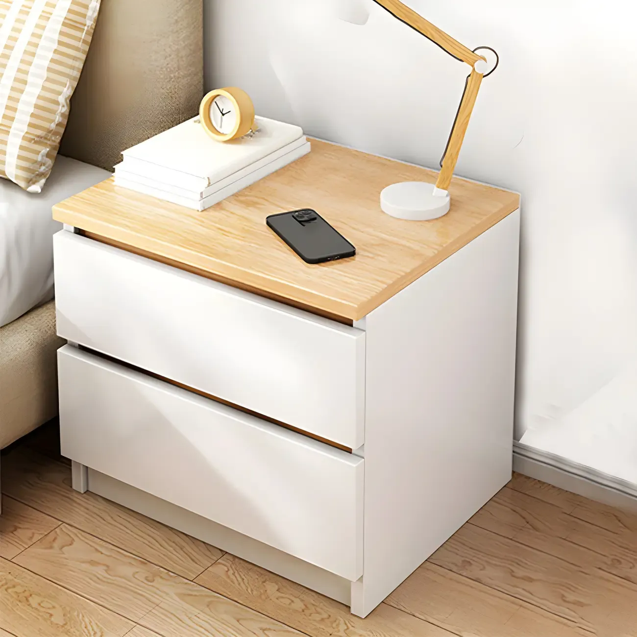 Modern Wood White Bedside Nightstand Drawer Storage Image - 6