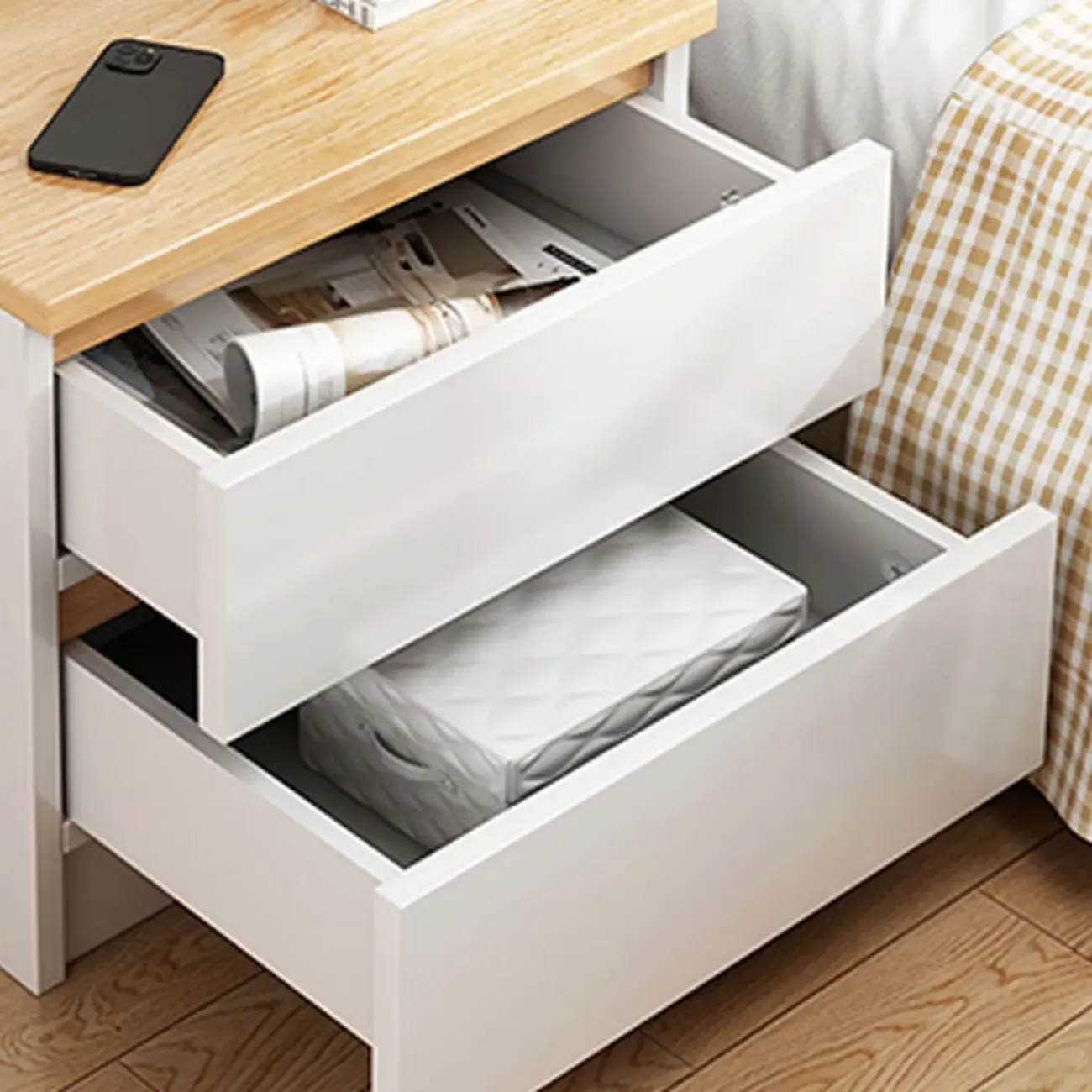 Modern Wood White Bedside Nightstand Drawer Storage Image - 8