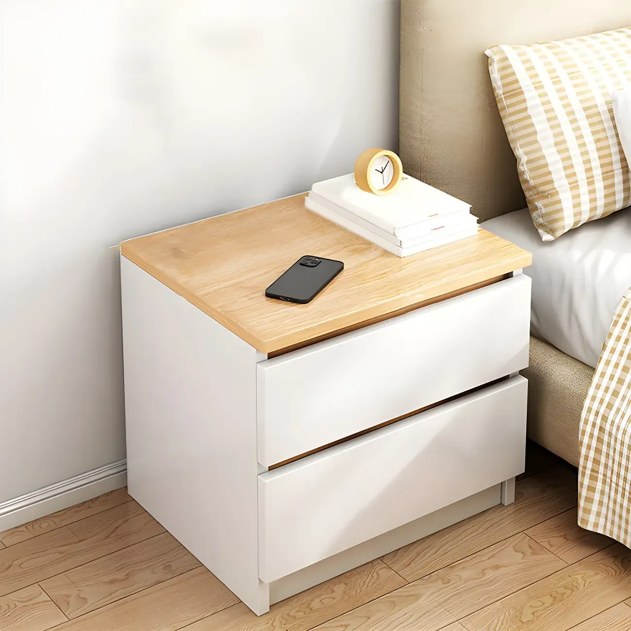 Modern Wood White Bedside Nightstand Drawer Storage Image - 10
