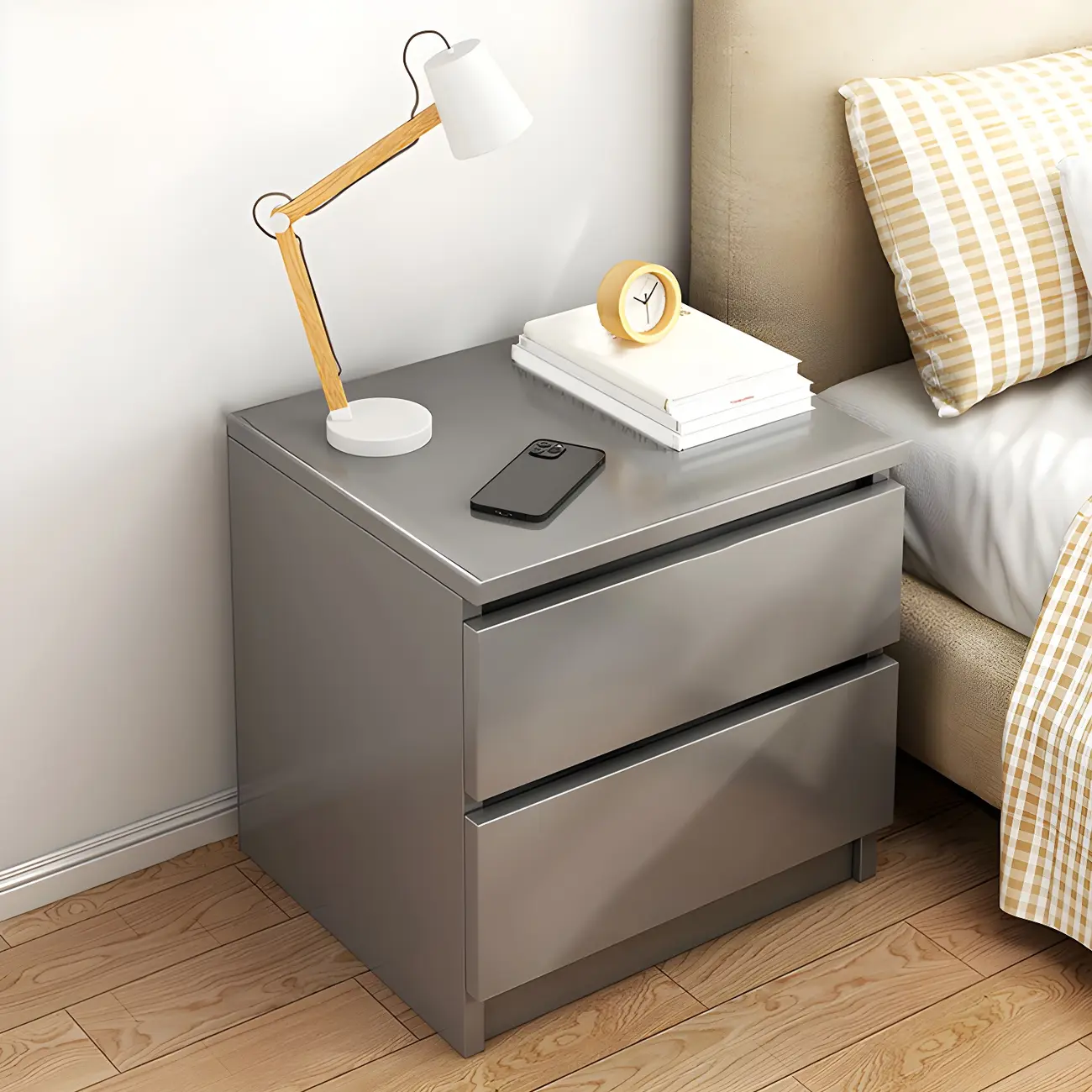 Modern Wood White Bedside Nightstand Drawer Storage Image - 12 | homeyfad