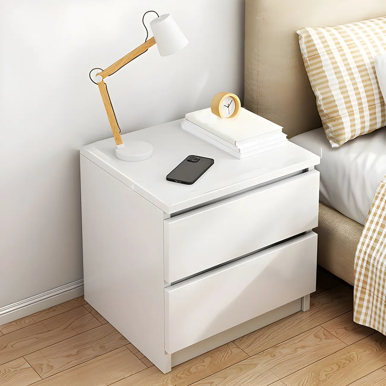 Modern Wood White Bedside Nightstand Drawer Storage Image - 13 | homeyfad