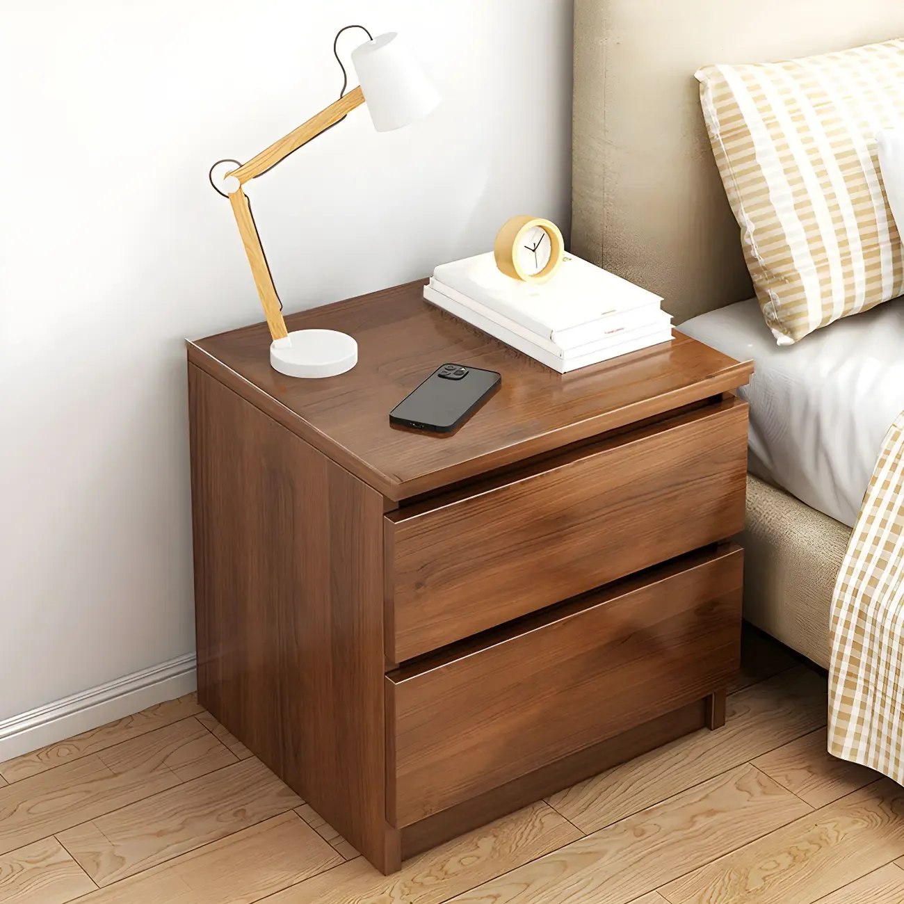 Modern Wood White Bedside Nightstand Drawer Storage Image - 15