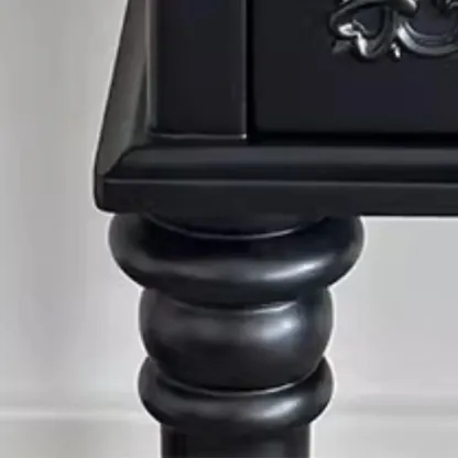 Traditional Black Wooden Carved Leggy Nightstand with Drawer Image - 7