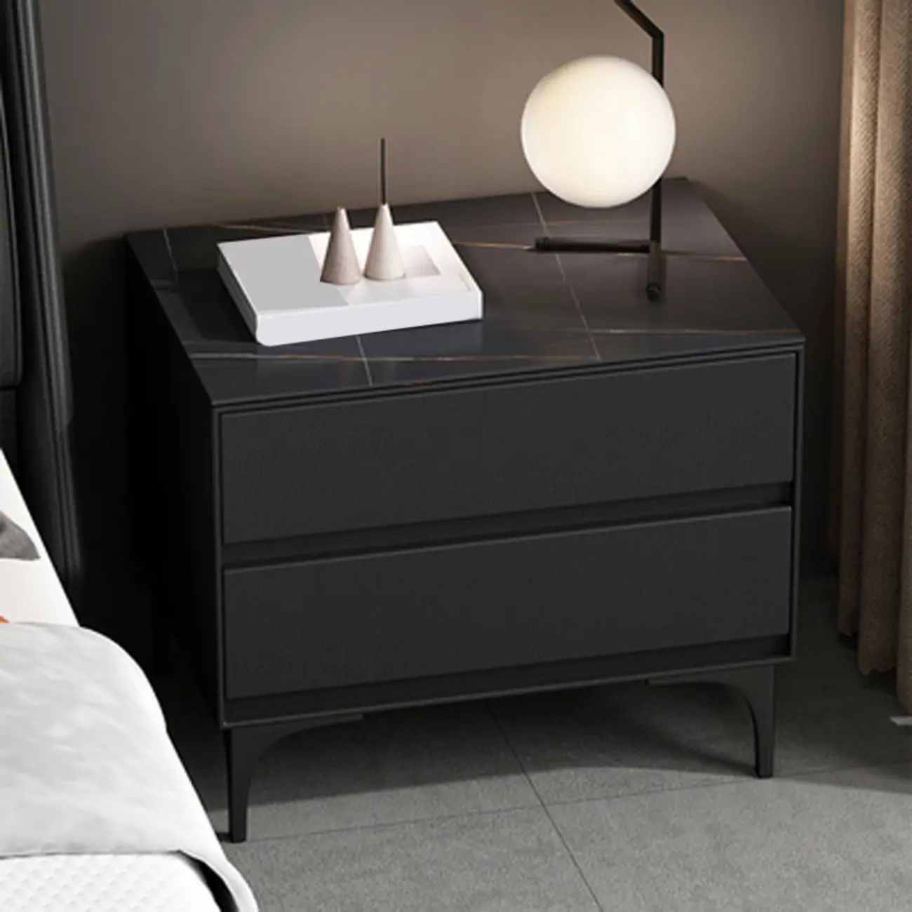Modern Stone Top Faux Leather 2-Drawer Nightstand Image - 5 | homeyfad