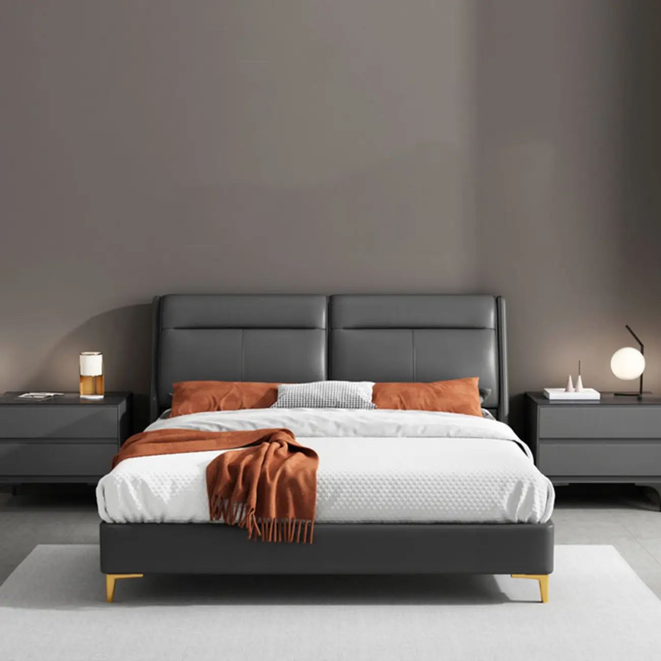 Modern Stone Top Faux Leather 2-Drawer Nightstand Image - 6 | homeyfad