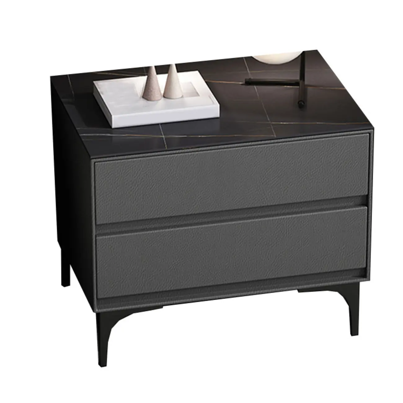 Modern Stone Top Faux Leather 2-Drawer Nightstand Image - 9 | homeyfad