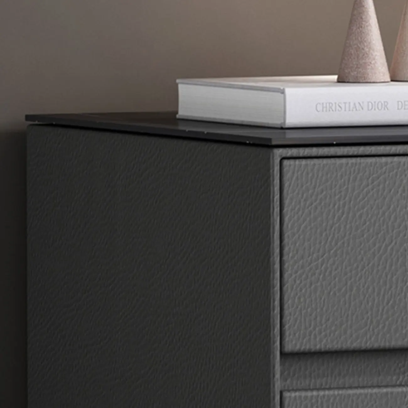 Modern Stone Top Faux Leather 2-Drawer Nightstand Image - 11 | homeyfad