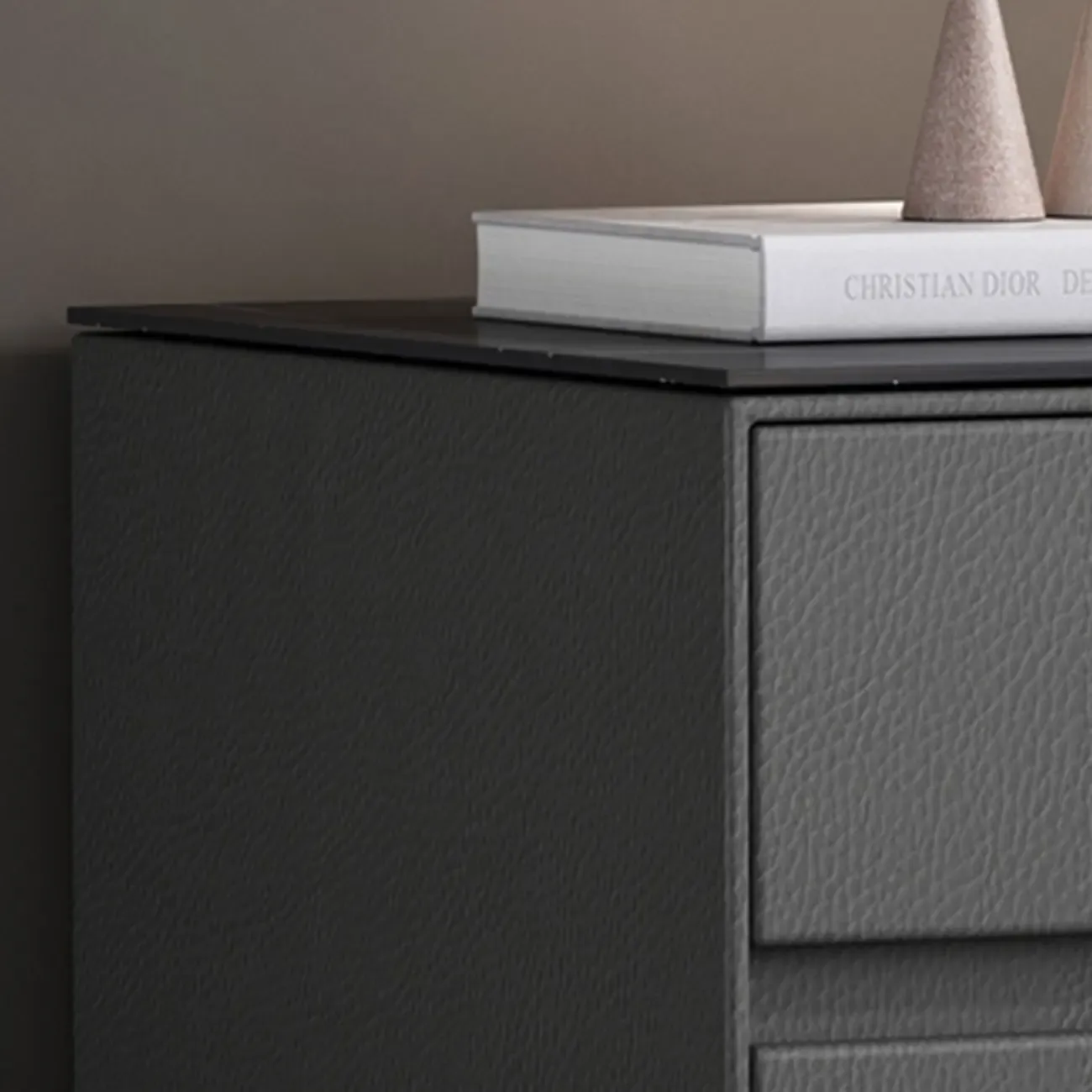 Modern Stone Top Faux Leather 2-Drawer Nightstand Image - 11