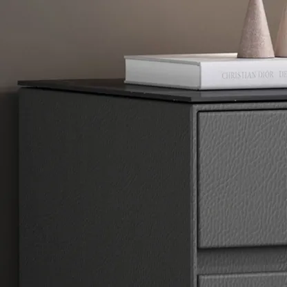 Modern Stone Top Faux Leather 2-Drawer Nightstand Image - 11