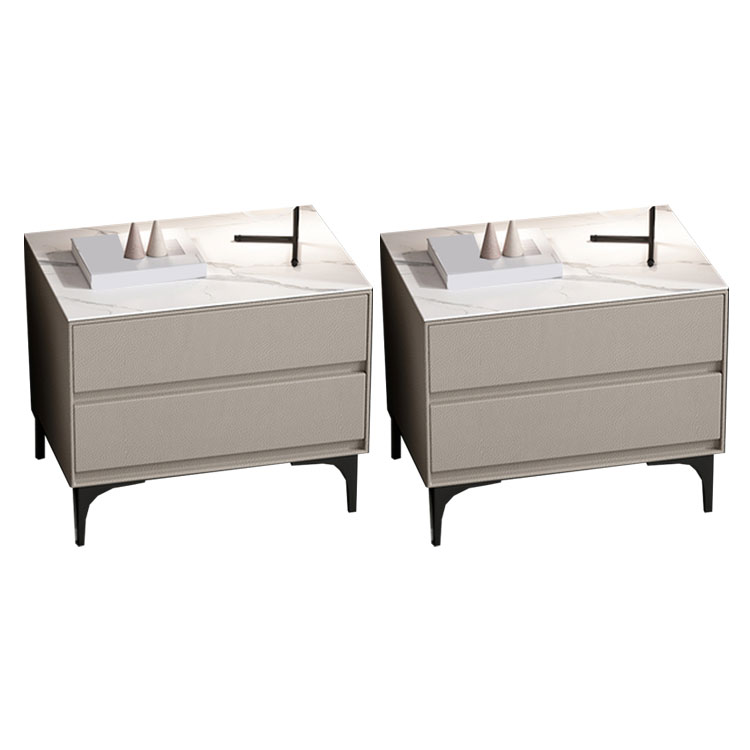 Modern Stone Top Faux Leather 2-Drawer Nightstand | homeyfad