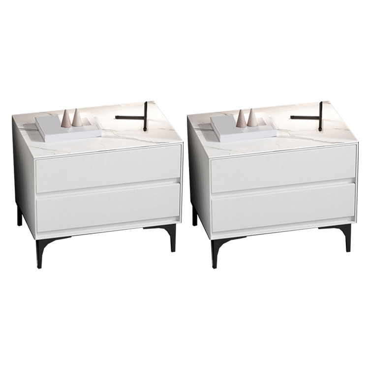 Modern Stone Top Faux Leather 2-Drawer Nightstand | homeyfad