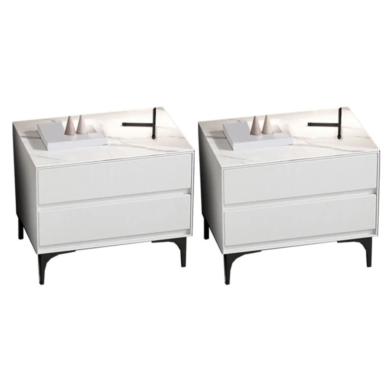 Modern Stone Top Faux Leather 2-Drawer Nightstand Image - 17 | homeyfad