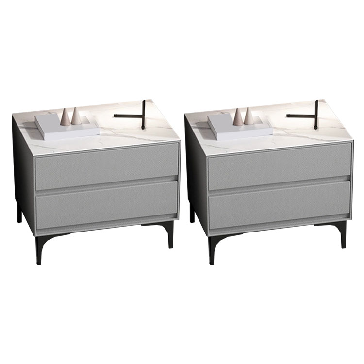 Modern Stone Top Faux Leather 2-Drawer Nightstand | homeyfad