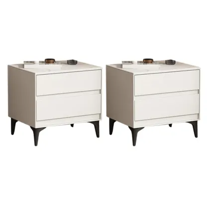 Modern Stone Top Faux Leather 2-Drawer Nightstand Image - 19