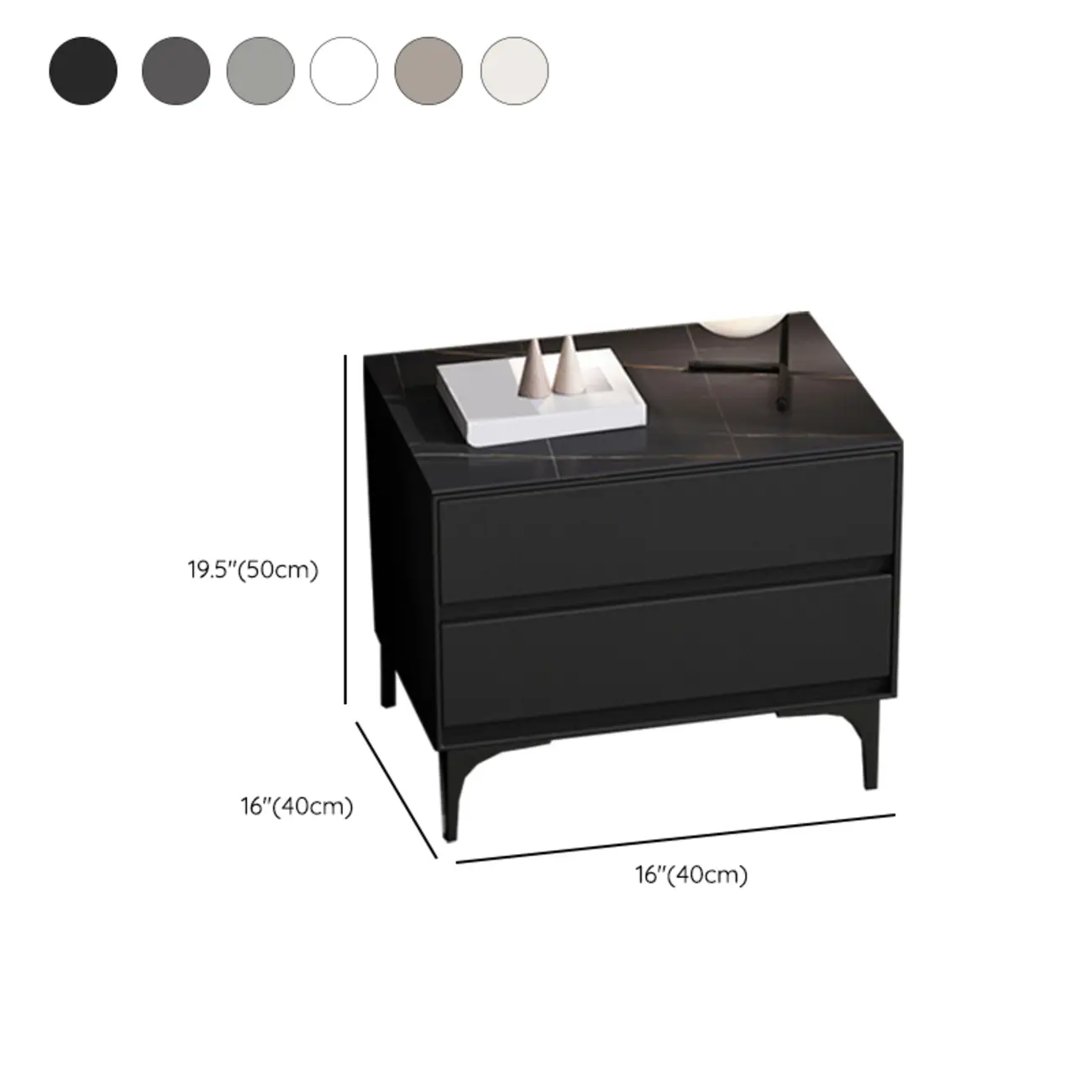 Modern Stone Top Faux Leather 2-Drawer Nightstand #size | homeyfad