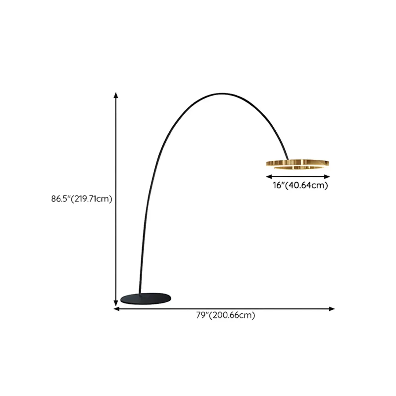 Metal Ring LED Arched Gold Floor Lamp Standing Light Dimmable