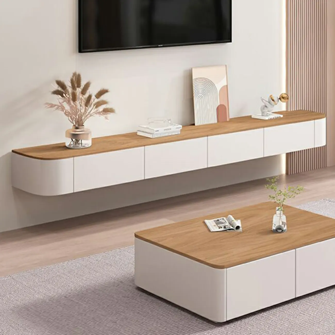 Traditional Wooden Mueble Flotante Para TV Stand with Drawers Image - 1 | homeyfad