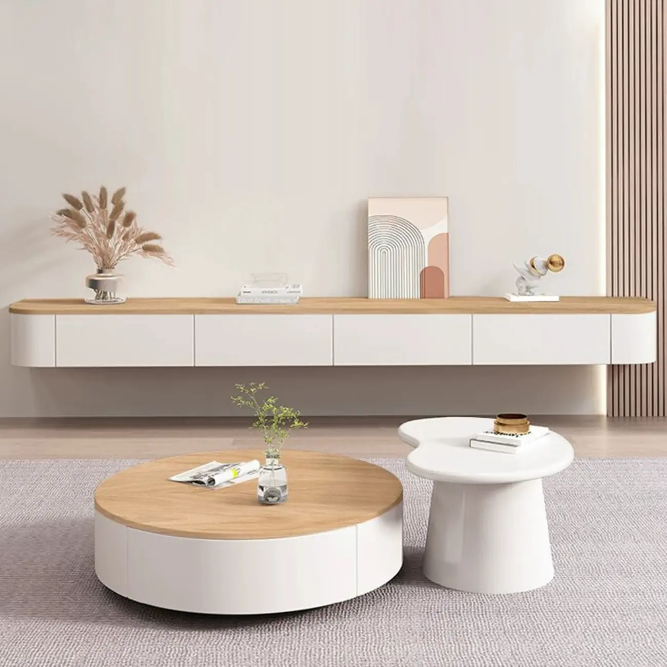 Traditional Wooden Mueble Flotante Para TV Stand with Drawers Image - 4 | homeyfad