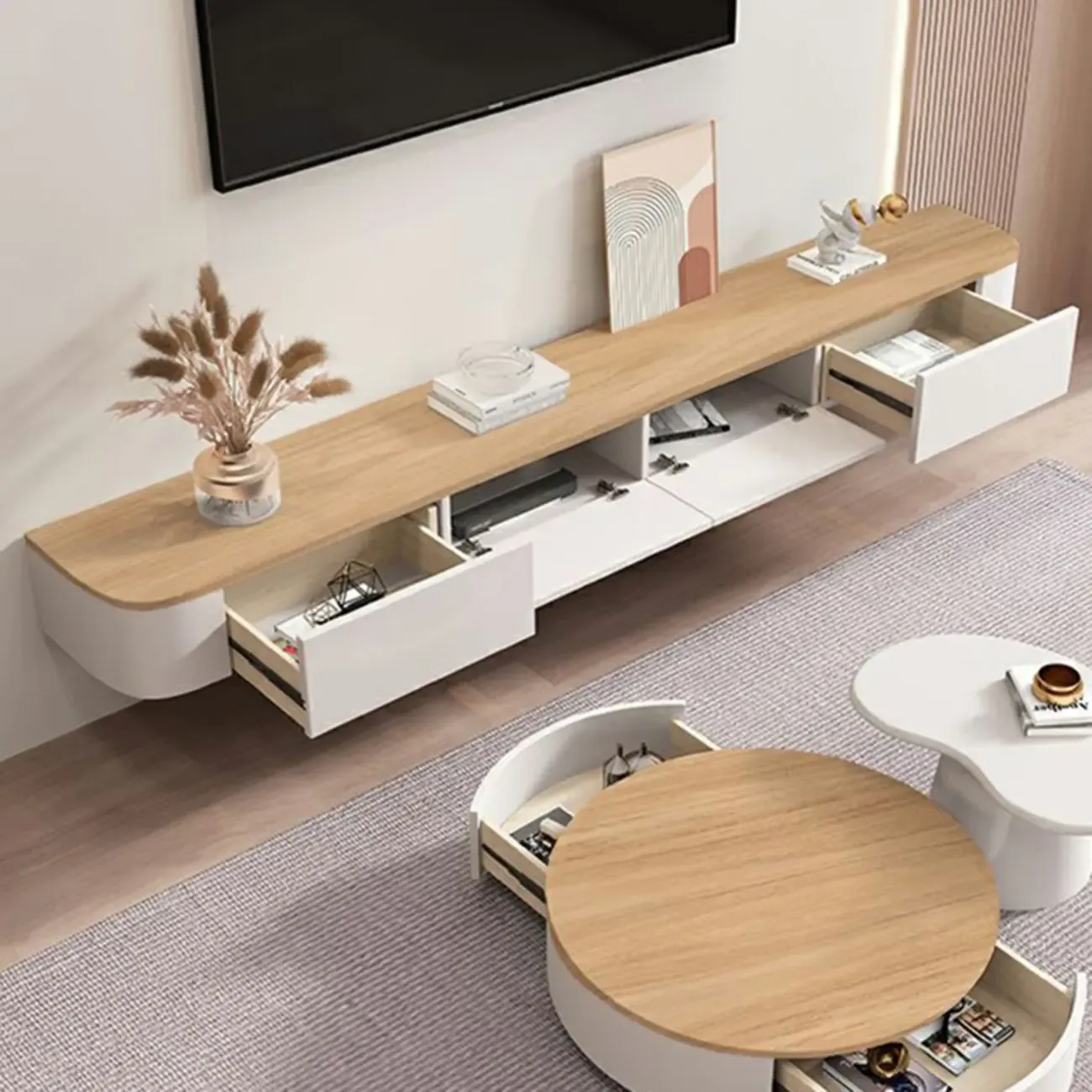 Traditional Wooden Mueble Flotante Para TV Stand with Drawers Image - 6