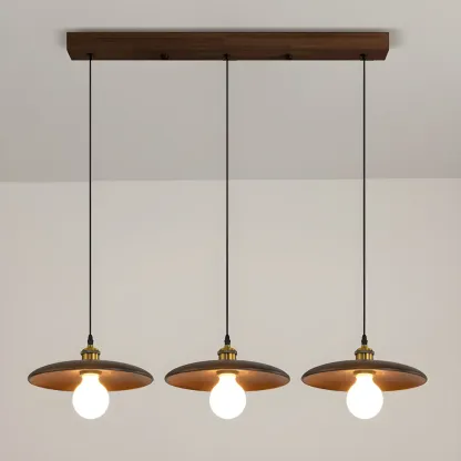 Geometric Walnut Wood Pendant Light for Kitchen Image - 4