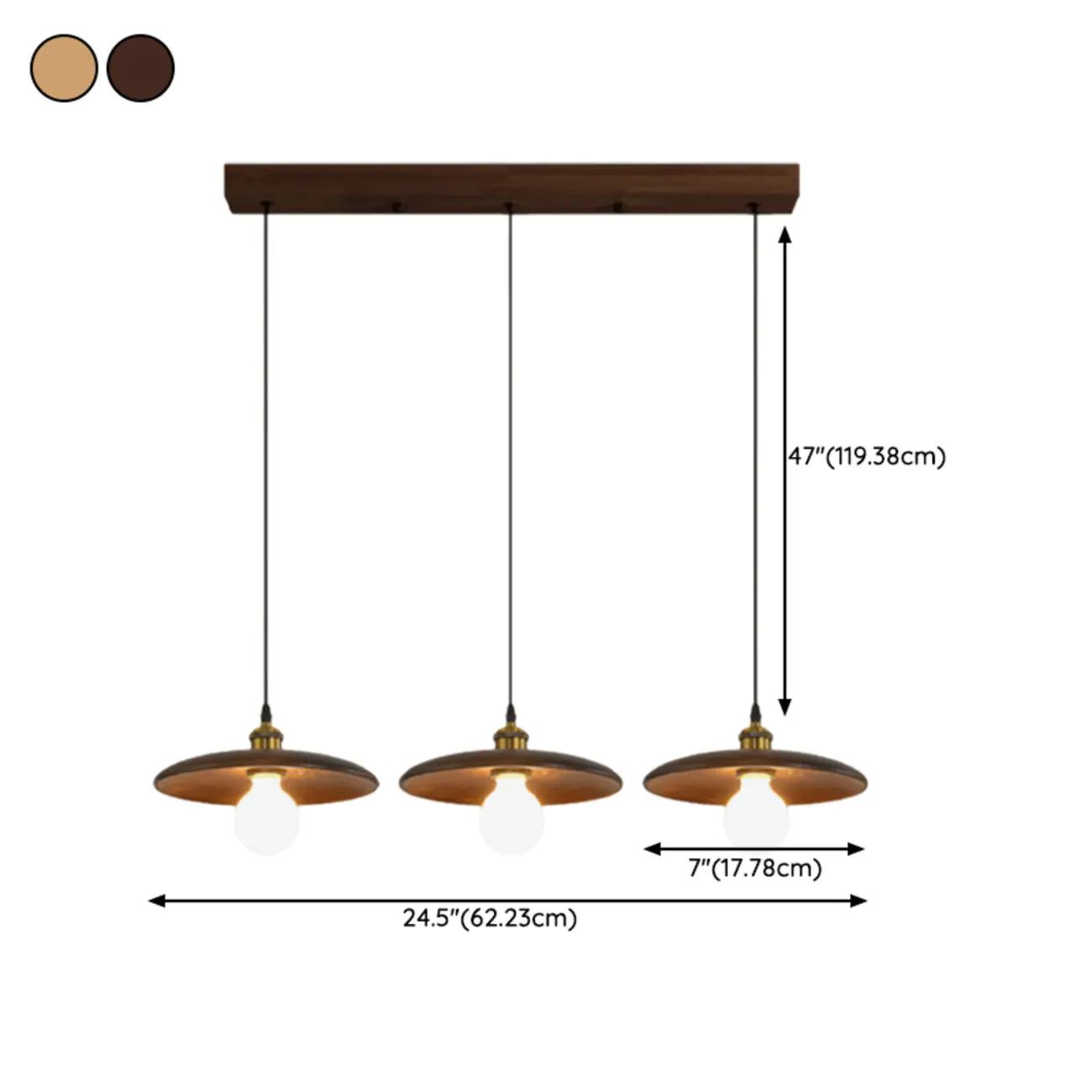 Geometric Walnut Wood Island Pendant Light for Kitchen #size