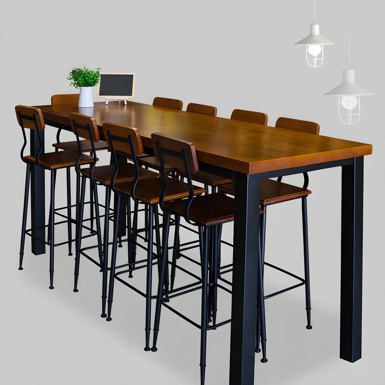Industrial Brown Wood Black Iron 4-Leg Rectangular Bar Tables Image - 1 | homeyfad