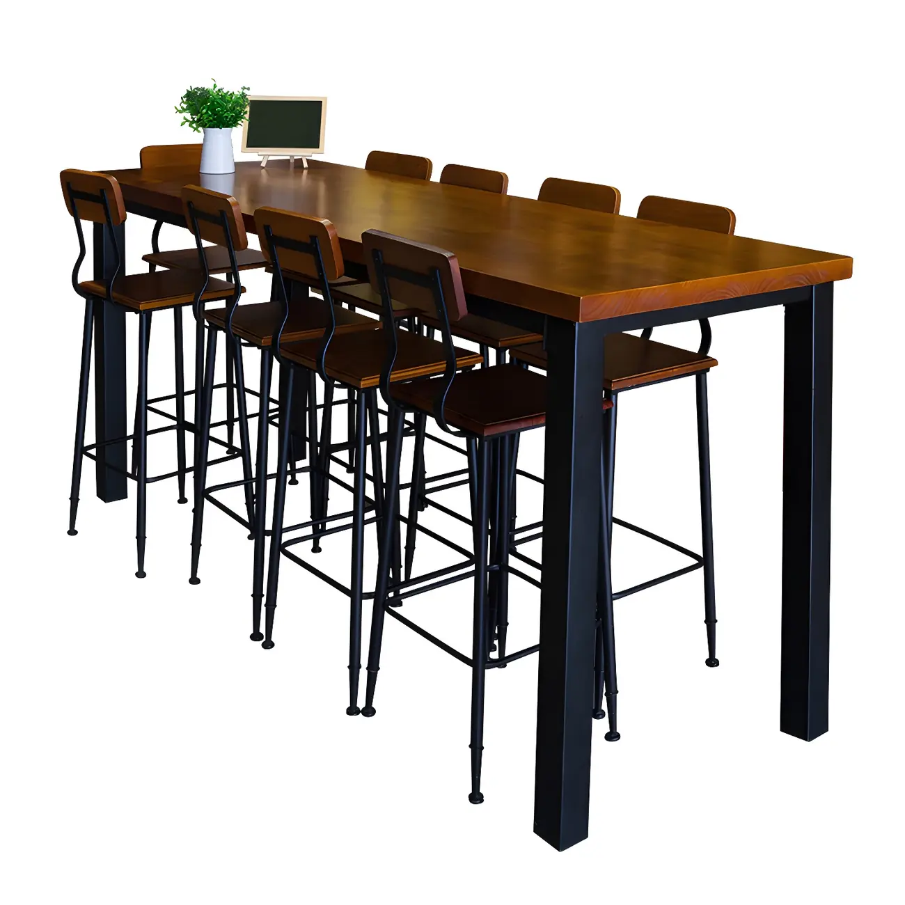 Industrial Brown Wood Black Iron 4-Leg Rectangular Bar Tables Image - 5 | homeyfad